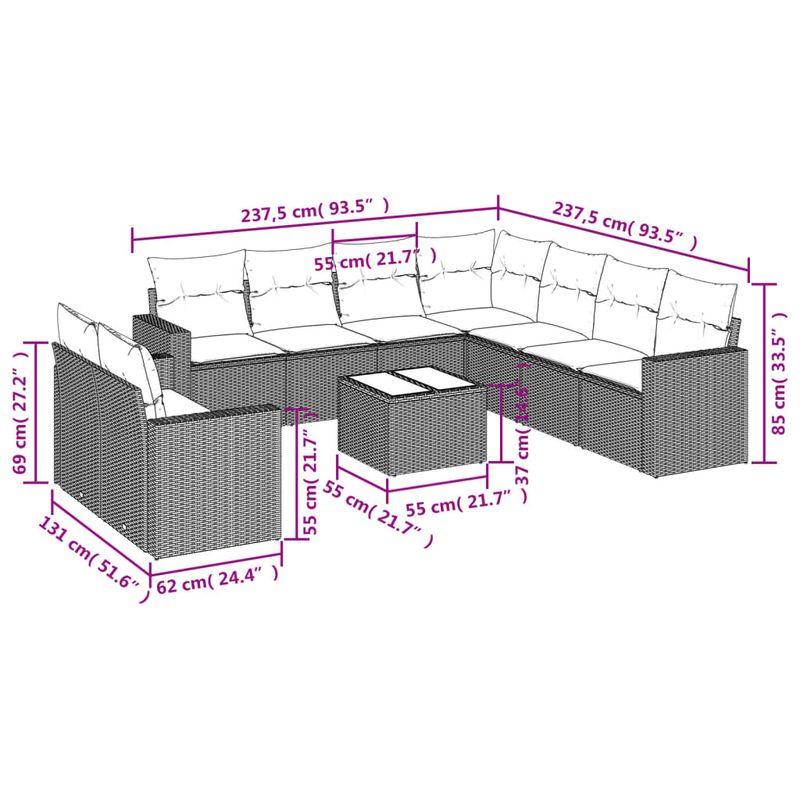 Casa si Gradina - Gradina si terasa - Mobilier exterior - Seturi mobila gradina - Set canapele de gradina cu perne, 10 piese, maro, poliratan - Infinity.ro