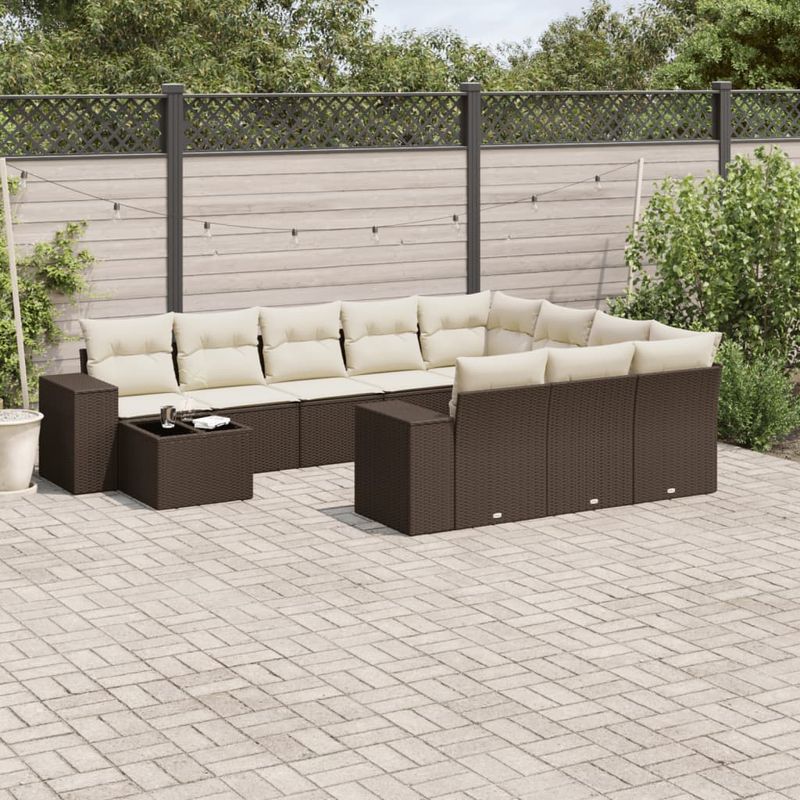Casa si Gradina - Gradina si terasa - Mobilier exterior - Seturi mobila gradina - Set canapele de gradina cu perne, 11 piese, maro, poliratan - Infinity.ro
