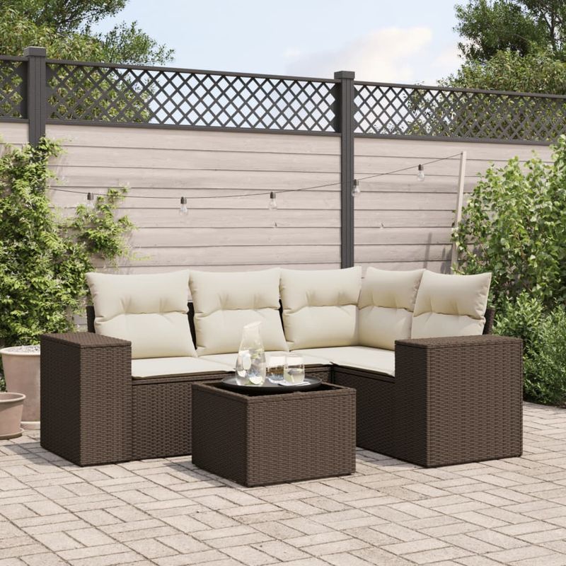 Casa si Gradina - Gradina si terasa - Mobilier exterior - Canapele si fotolii gradina - Set canapele de gradina cu perne, 5 piese, maro, poliratan - Infinity.ro