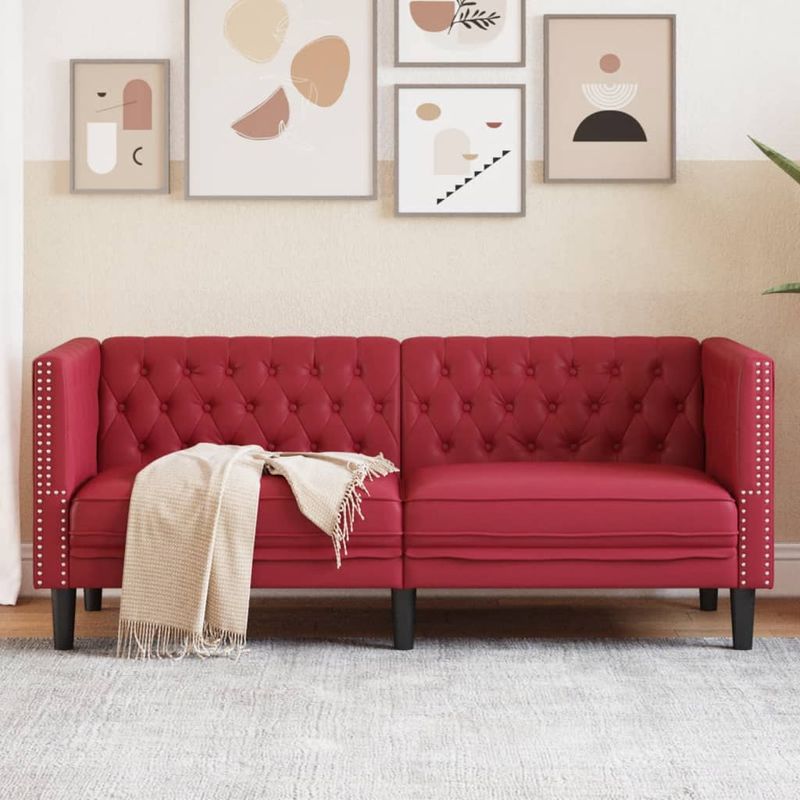 Casa si Gradina - Mobilier - Canapele si coltare - Canapele - Canapea Chesterfield cu 2 locuri, rosu vin, piele ecologica - Infinity.ro