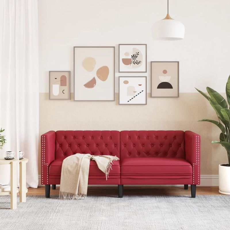 Casa si Gradina - Mobilier - Canapele si coltare - Canapele - Canapea Chesterfield cu 2 locuri, rosu vin, piele ecologica - Infinity.ro