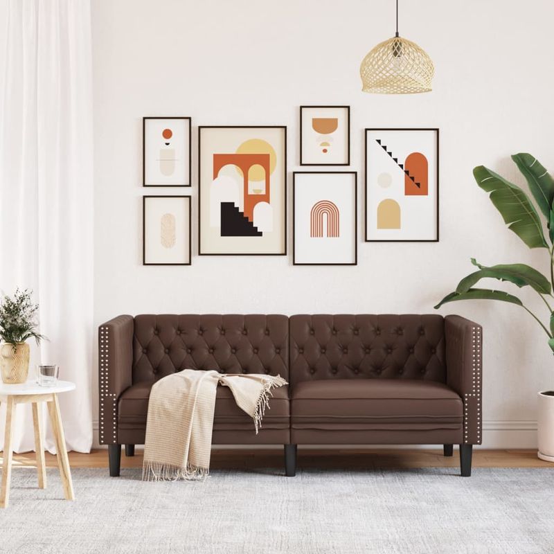 Casa si Gradina - Mobilier - Canapele si coltare - Canapele - Canapea Chesterfield cu 2 locuri, maro, piele ecologica - Infinity.ro