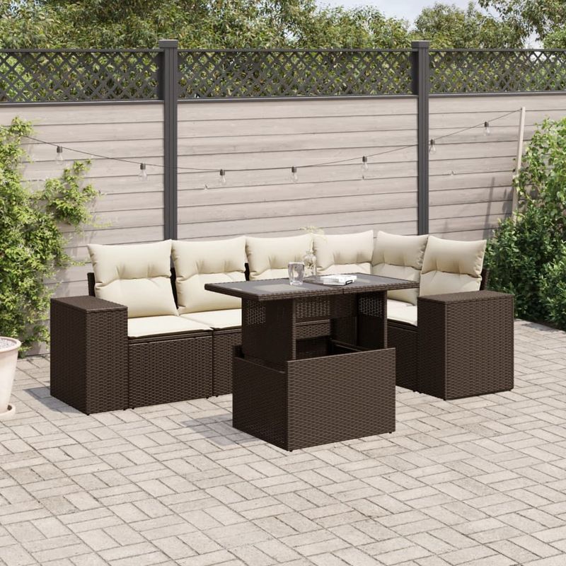Casa si Gradina - Gradina si terasa - Mobilier exterior - Seturi mobila gradina - Set canapele de gradina cu perne, 6 piese, maro, poliratan - Infinity.ro