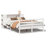 Casa si Gradina - Mobilier - Paturi si accesorii - Paturi - Pat cu biblioteca fara saltea, alb, 160x200 cm, lemn masiv pin - Infinity.ro