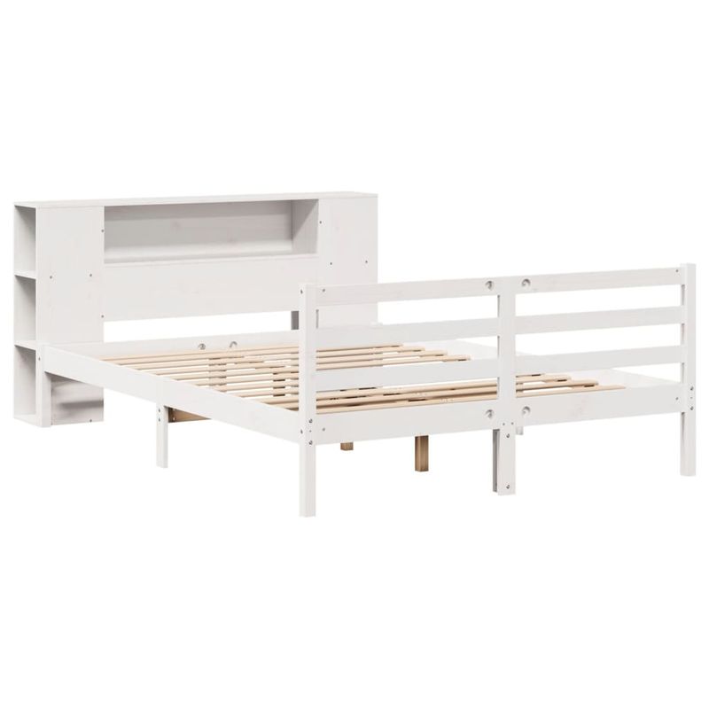 Casa si Gradina - Mobilier - Paturi si accesorii - Paturi - Pat cu biblioteca fara saltea, alb, 160x200 cm, lemn masiv pin - Infinity.ro