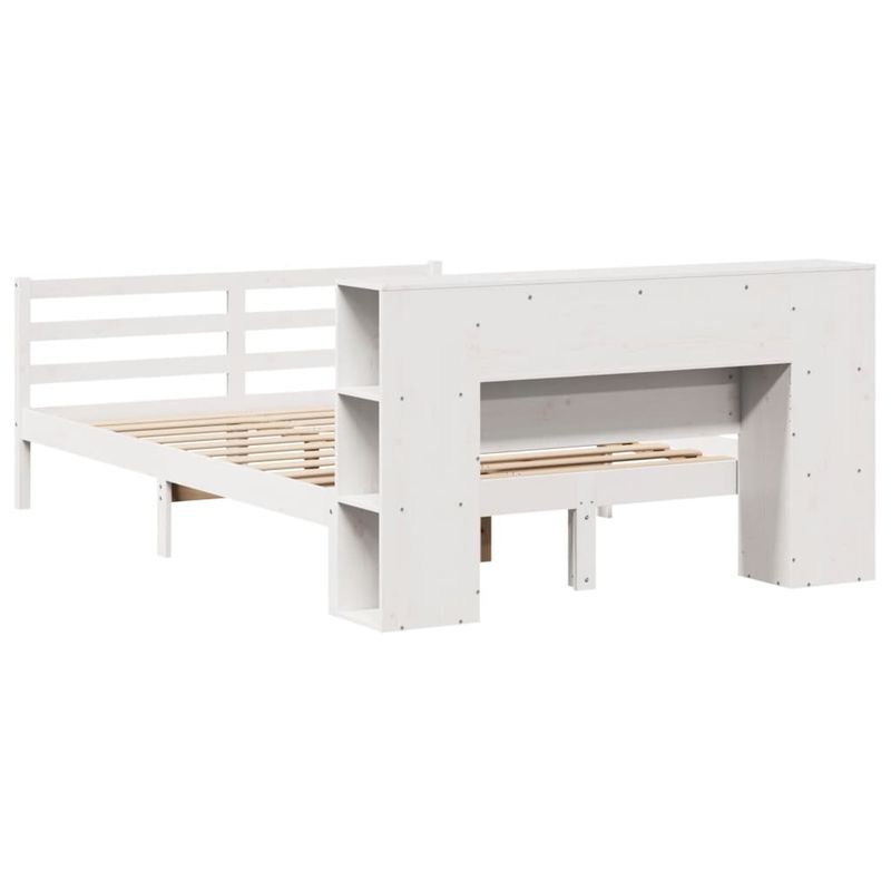 Casa si Gradina - Mobilier - Paturi si accesorii - Paturi - Pat cu biblioteca fara saltea, alb, 160x200 cm, lemn masiv pin - Infinity.ro