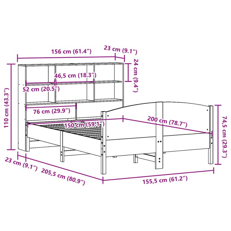 Casa si Gradina - Mobilier - Paturi si accesorii - Paturi - Pat cu biblioteca fara saltea, 150x200 cm, lemn masiv de pin - Infinity.ro