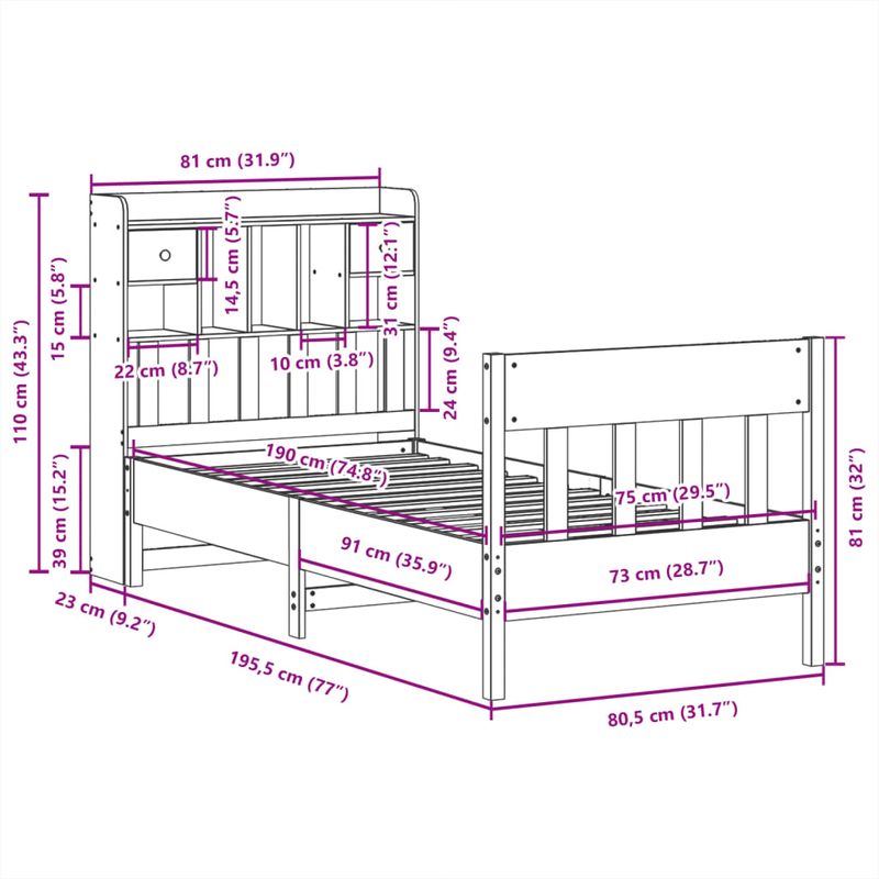 Casa si Gradina - Mobilier - Paturi si accesorii - Paturi - Cadru de pat fara saltea, alb, 75x190 cm, lemn masiv de pin - Infinity.ro