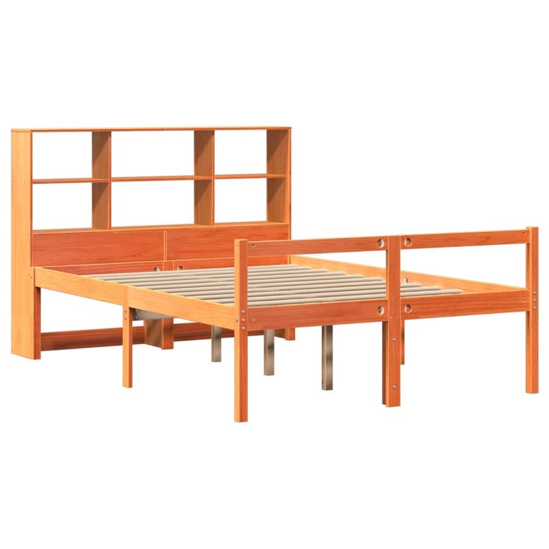 Casa si Gradina - Mobilier - Paturi si accesorii - Paturi - Pat cu biblioteca fara saltea maro ceruit 150x200 cm lemn masiv - Infinity.ro