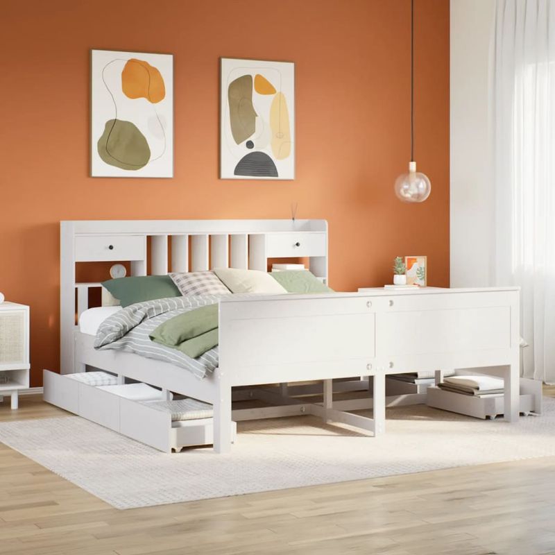 Casa si Gradina - Mobilier - Paturi si accesorii - Paturi - Pat cu biblioteca fara saltea, 180x200 cm, lemn masiv de pin - Infinity.ro