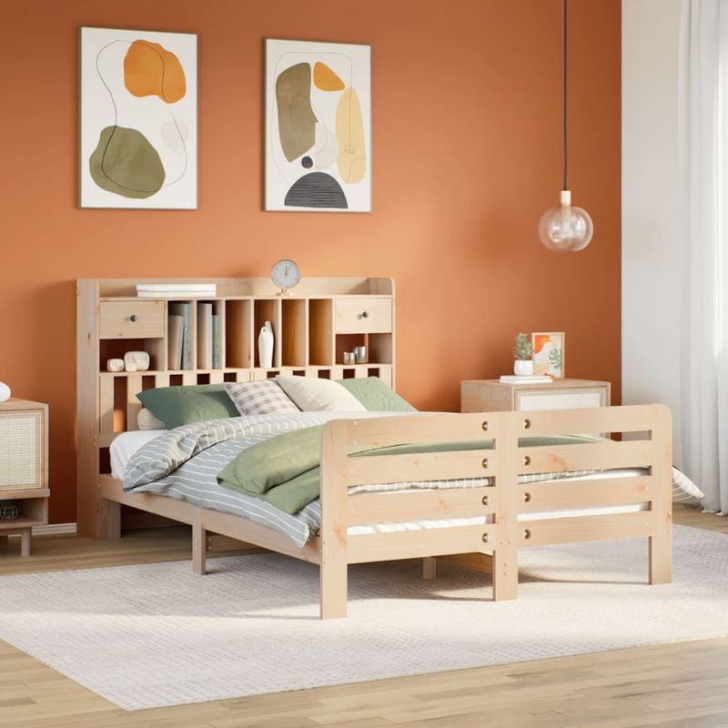 Casa si Gradina - Mobilier - Paturi si accesorii - Paturi - Pat cu biblioteca fara saltea, 140x200 cm, lemn masiv de pin - Infinity.ro