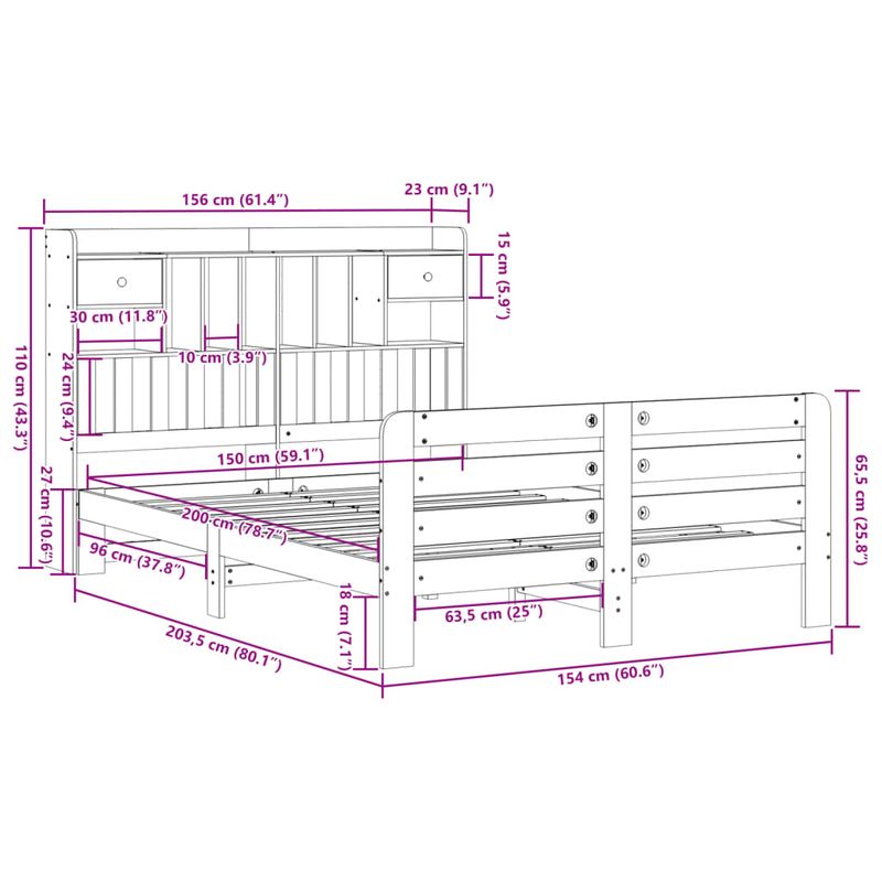 Casa si Gradina - Mobilier - Paturi si accesorii - Paturi - Pat cu biblioteca fara saltea, 140x200 cm, lemn masiv de pin - Infinity.ro
