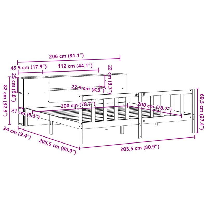 Casa si Gradina - Mobilier - Paturi si accesorii - Paturi - Pat cu biblioteca fara saltea maro 200x200 cm lemn masiv de pin - Infinity.ro
