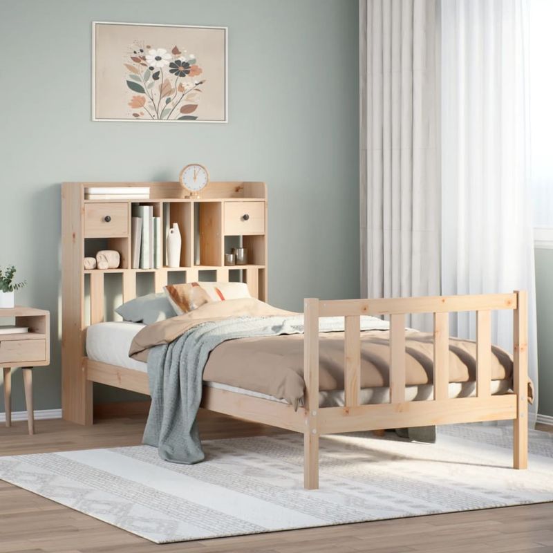 Casa si Gradina - Mobilier - Paturi si accesorii - Paturi - Pat cu biblioteca fara saltea, 100x200 cm, lemn masiv pin - Infinity.ro
