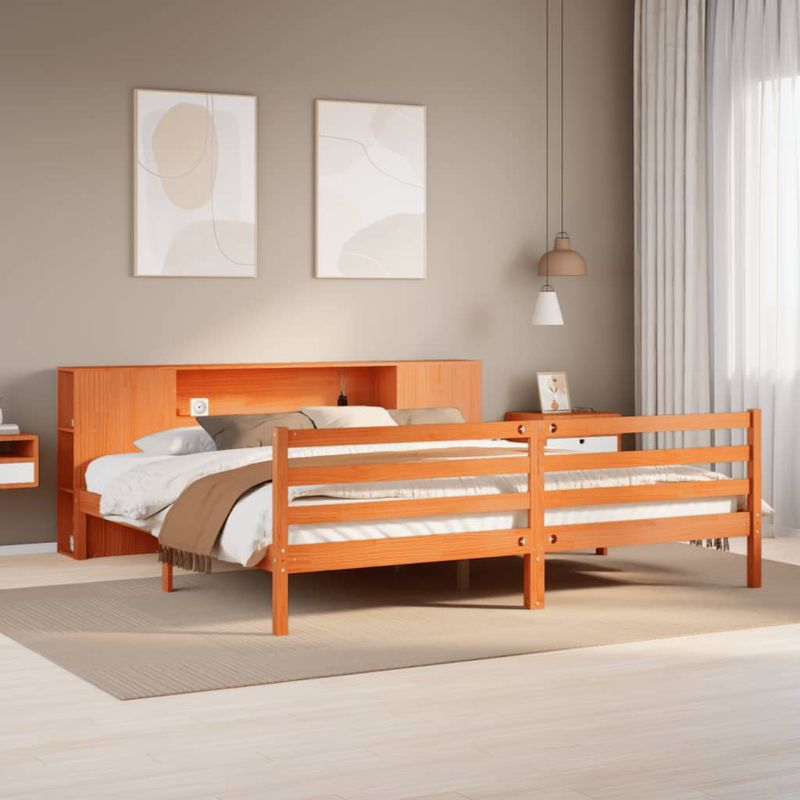 Casa si Gradina - Mobilier - Paturi si accesorii - Paturi - Pat cu biblioteca fara saltea maro 180x200 cm lemn masiv de pin - Infinity.ro