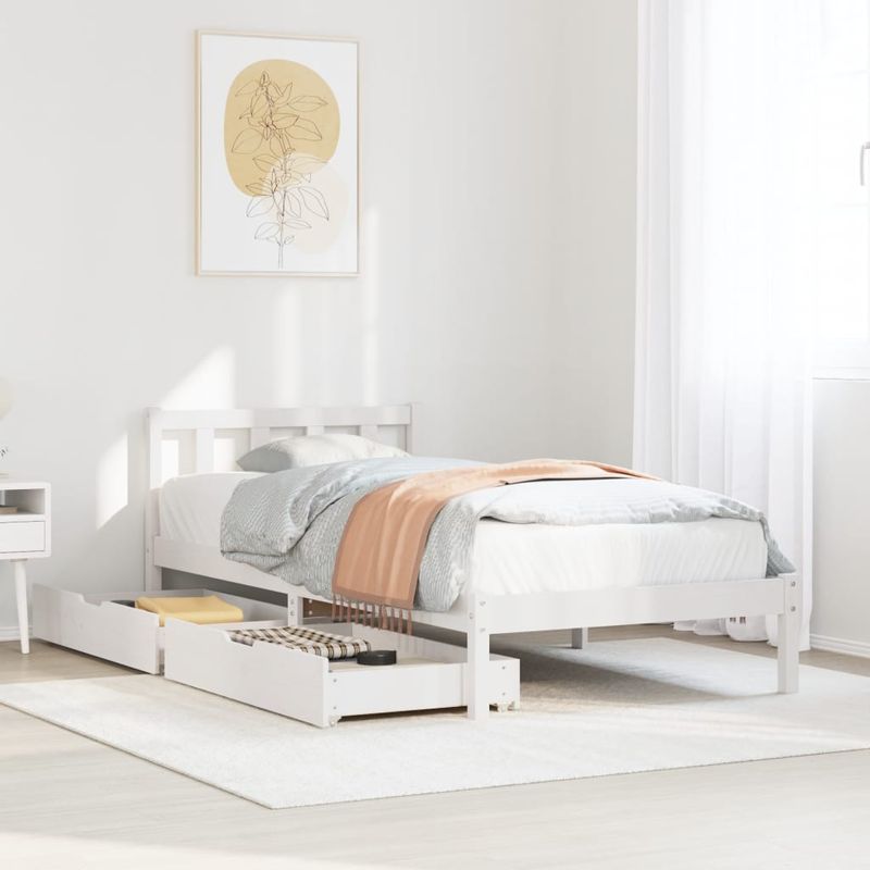 Casa si Gradina - Mobilier - Paturi si accesorii - Paturi - Cadru de pat fara saltea, alb, 75x190 cm, lemn masiv de pin - Infinity.ro