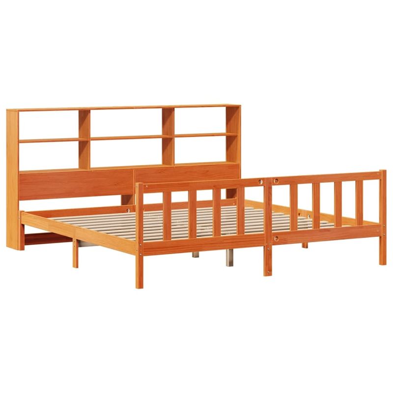 Casa si Gradina - Mobilier - Paturi si accesorii - Paturi - Pat cu biblioteca fara saltea maro 200x200 cm lemn masiv de pin - Infinity.ro