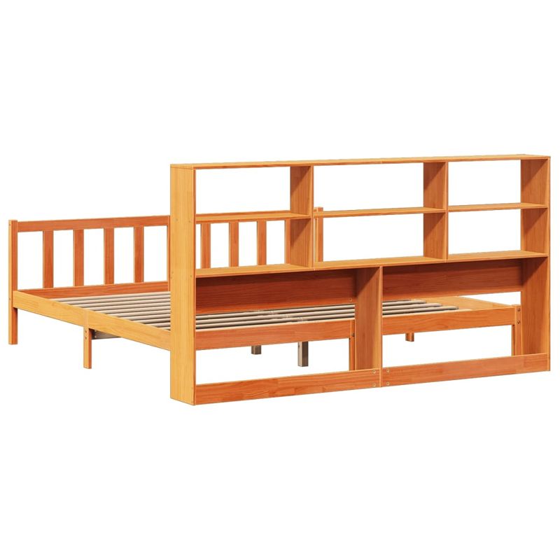 Casa si Gradina - Mobilier - Paturi si accesorii - Paturi - Pat cu biblioteca fara saltea maro 200x200 cm lemn masiv de pin - Infinity.ro