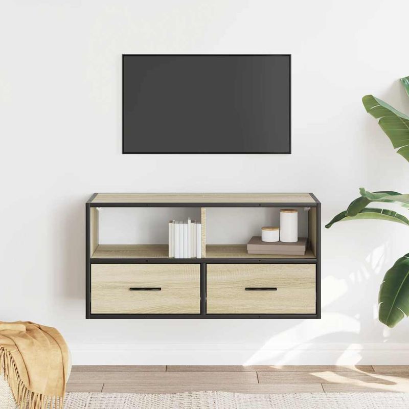 Casa si Gradina - Mobilier - Comode si corpuri - Comode - Dulap TV, stejar sonoma, 80x31x39,5 cm, lemn prelucrat si metal - Infinity.ro