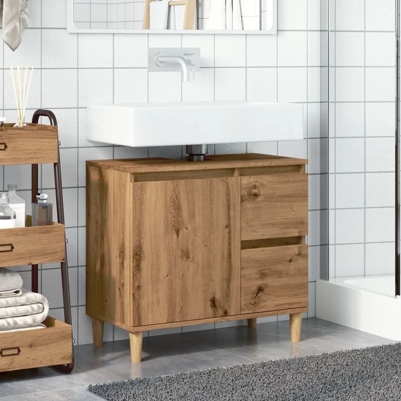 Casa si Gradina - Mobilier - Mobilier baie - Comode baie - Dulap de chiuveta, stejar artizanal, 65x33x60 cm lemn prelucrat - Infinity.ro