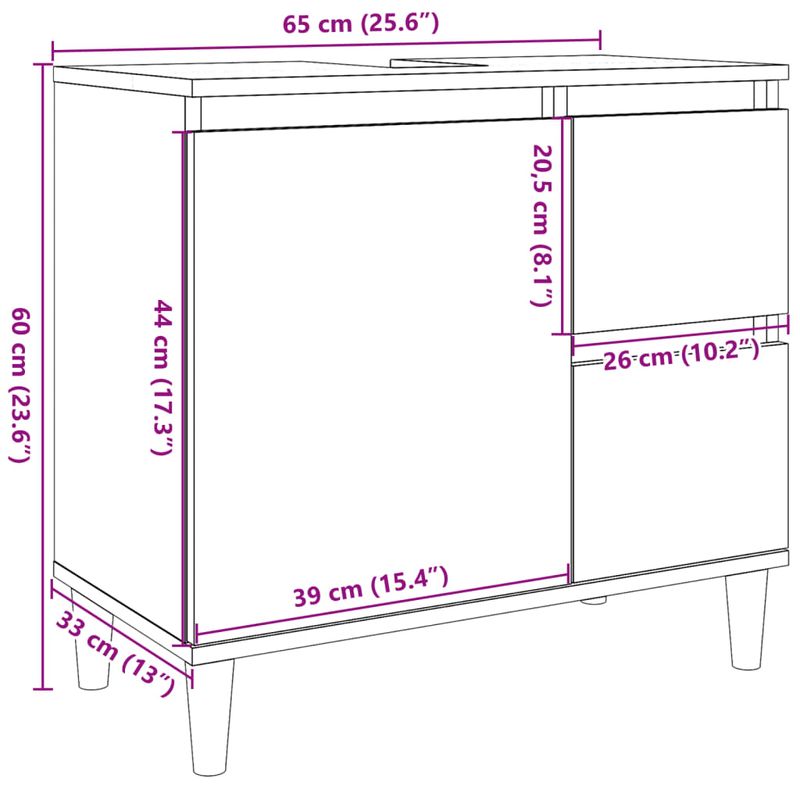 Casa si Gradina - Mobilier - Mobilier baie - Comode baie - Dulap de chiuveta, stejar artizanal, 65x33x60 cm lemn prelucrat - Infinity.ro