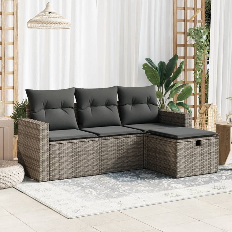 Casa si Gradina - Gradina si terasa - Mobilier exterior - Seturi mobila gradina - Set canapea de gradina cu perne, 4 piese, gri, poliratan - Infinity.ro