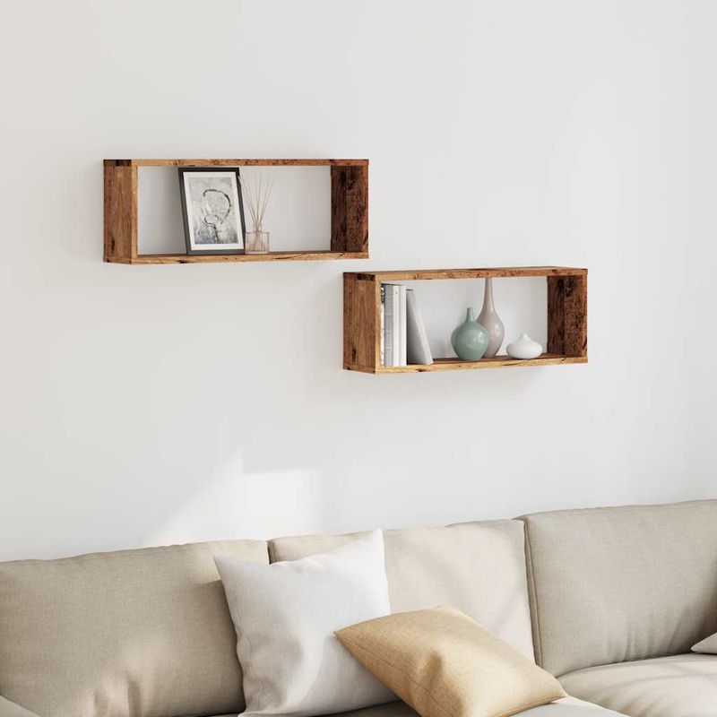 Casa si Gradina - Mobilier - Biblioteci si rafturi - Rafturi - Rafturi perete cub 2 buc. lemn vechi 60x15x23cm, lemn prelucrat - Infinity.ro