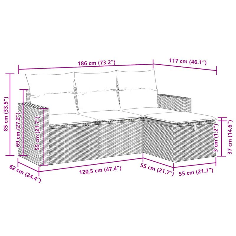 Casa si Gradina - Gradina si terasa - Mobilier exterior - Seturi mobila gradina - Set canapea de gradina cu perne, 4 piese, gri, poliratan - Infinity.ro