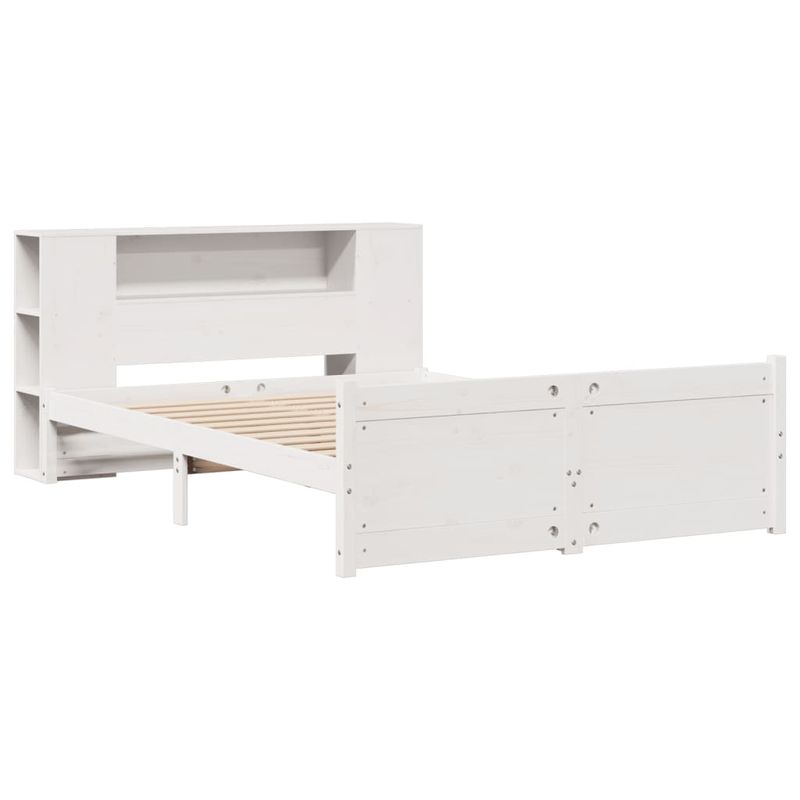 Casa si Gradina - Mobilier - Paturi si accesorii - Paturi - Pat cu biblioteca fara saltea, alb, 160x200 cm, lemn masiv pin - Infinity.ro