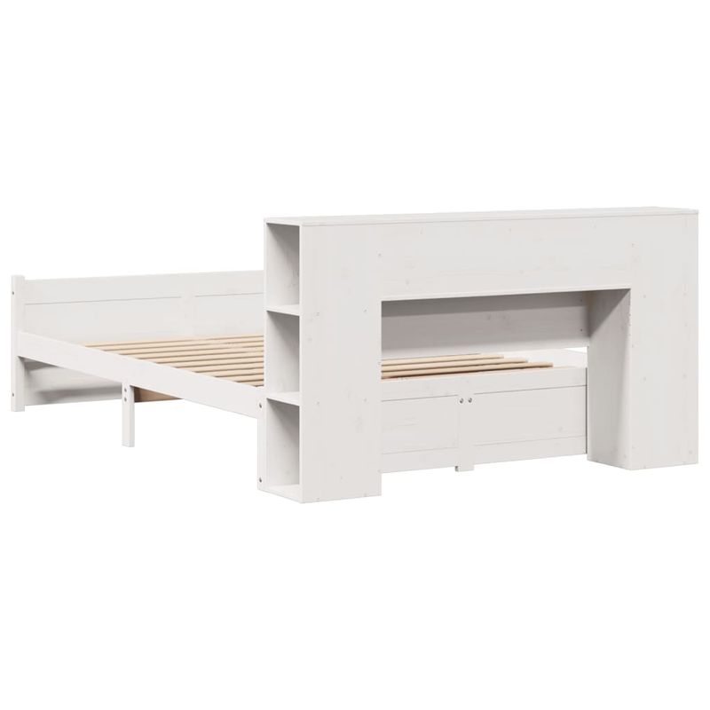 Casa si Gradina - Mobilier - Paturi si accesorii - Paturi - Pat cu biblioteca fara saltea, alb, 160x200 cm, lemn masiv pin - Infinity.ro