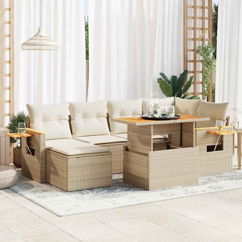 Casa si Gradina - Gradina si terasa - Mobilier exterior - Seturi mobila gradina - Set canapele gradina cu perne 7 piese bej poliratan/lemn acacia - Infinity.ro