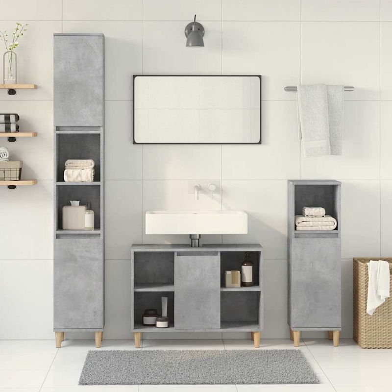 Casa si Gradina - Mobilier - Seturi de mobilier - Seturi baie - Set mobilier de baie, 3 piese, gri beton, lemn compozit - Infinity.ro
