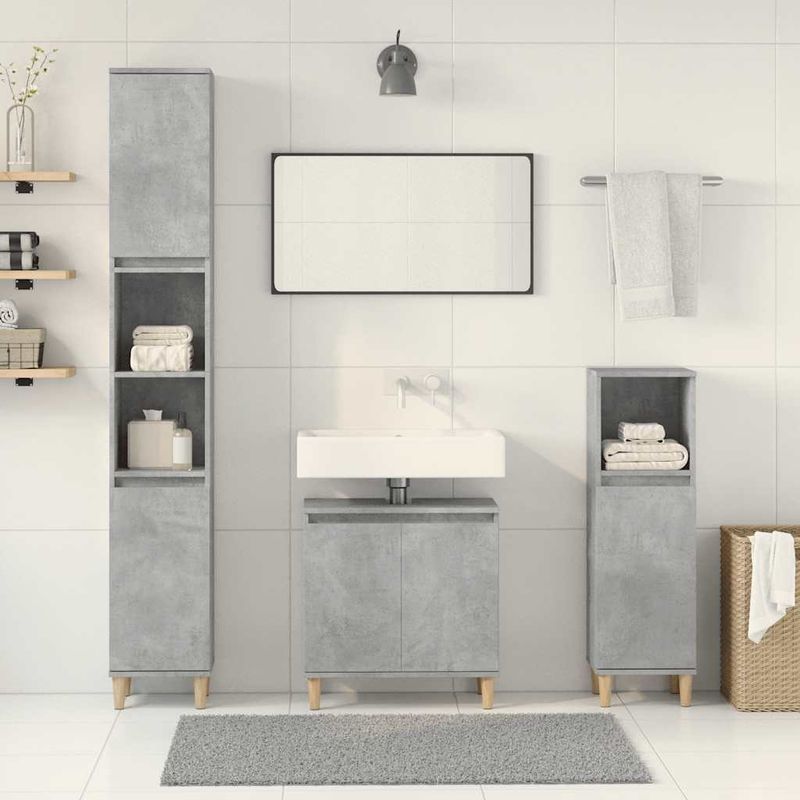 Casa si Gradina - Mobilier - Seturi de mobilier - Seturi baie - Set mobilier de baie, 3 piese, gri beton, lemn compozit - Infinity.ro