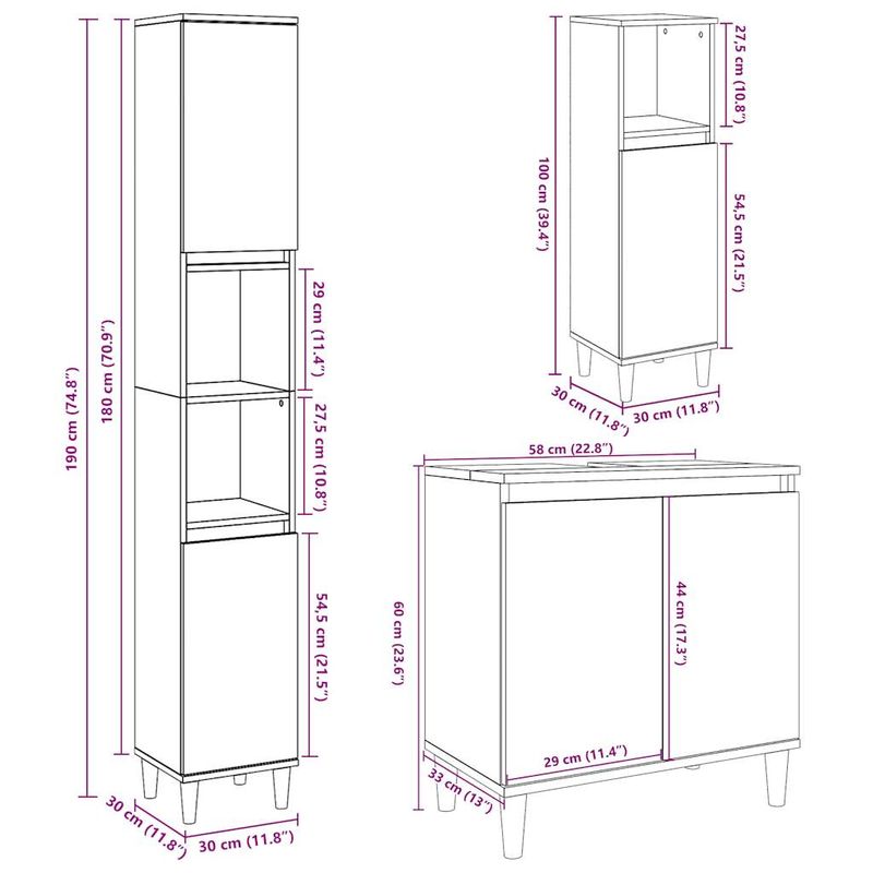 Casa si Gradina - Mobilier - Seturi de mobilier - Seturi baie - Set mobilier de baie, 3 piese, gri beton, lemn compozit - Infinity.ro