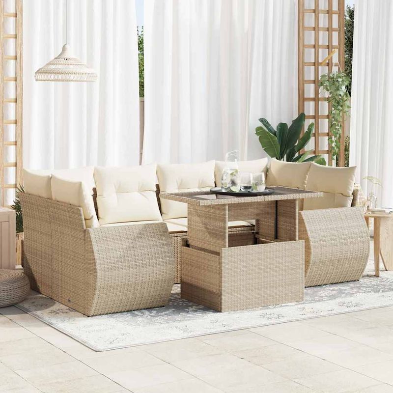 Casa si Gradina - Gradina si terasa - Mobilier exterior - Seturi mobila gradina - Set canapele de gradina, 7 piese, cu perne, bej, poliratan - Infinity.ro
