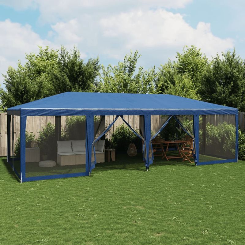 Casa si Gradina - Gradina si terasa - Umbrele si pavilioane - Pavilioane - Cort de petrecere cu 12 pereti din plasa, albastru, 8x4 m, HDPE - Infinity.ro