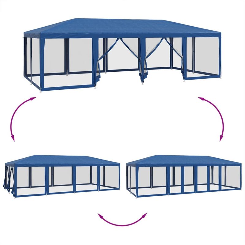 Casa si Gradina - Gradina si terasa - Umbrele si pavilioane - Pavilioane - Cort de petrecere cu 12 pereti din plasa, albastru, 8x4 m, HDPE - Infinity.ro