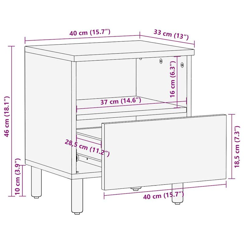 Casa si Gradina - Mobilier - Comode si corpuri - Noptiere - Noptiera, negru, 40x33x46 cm, lemn masiv de mango brut - Infinity.ro