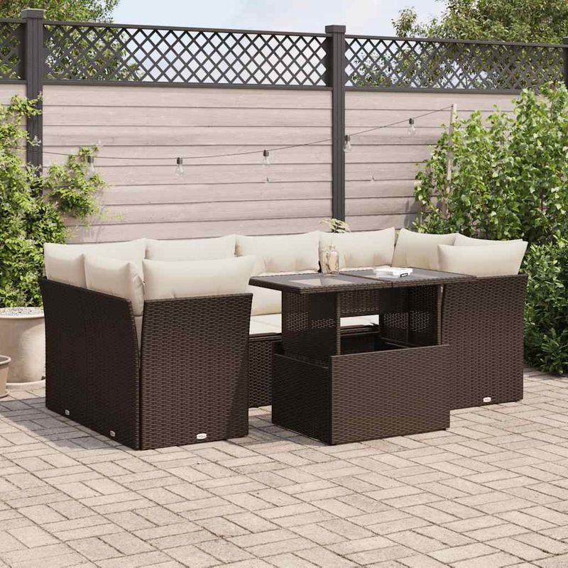Casa si Gradina - Gradina si terasa - Mobilier exterior - Seturi mobila gradina - Set canapele de gradina cu perne, 7 piese, maro, poliratan - Infinity.ro
