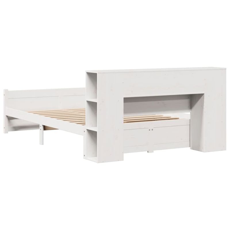 Casa si Gradina - Mobilier - Paturi si accesorii - Paturi - Pat cu biblioteca fara saltea, alb, 150x200 cm, lemn masiv pin - Infinity.ro