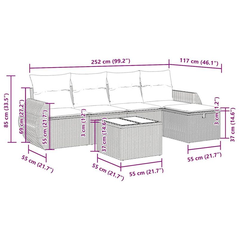 Casa si Gradina - Gradina si terasa - Mobilier exterior - Seturi mobila gradina - Set mobilier gradina cu perne, 6 piese, gri, poliratan - Infinity.ro