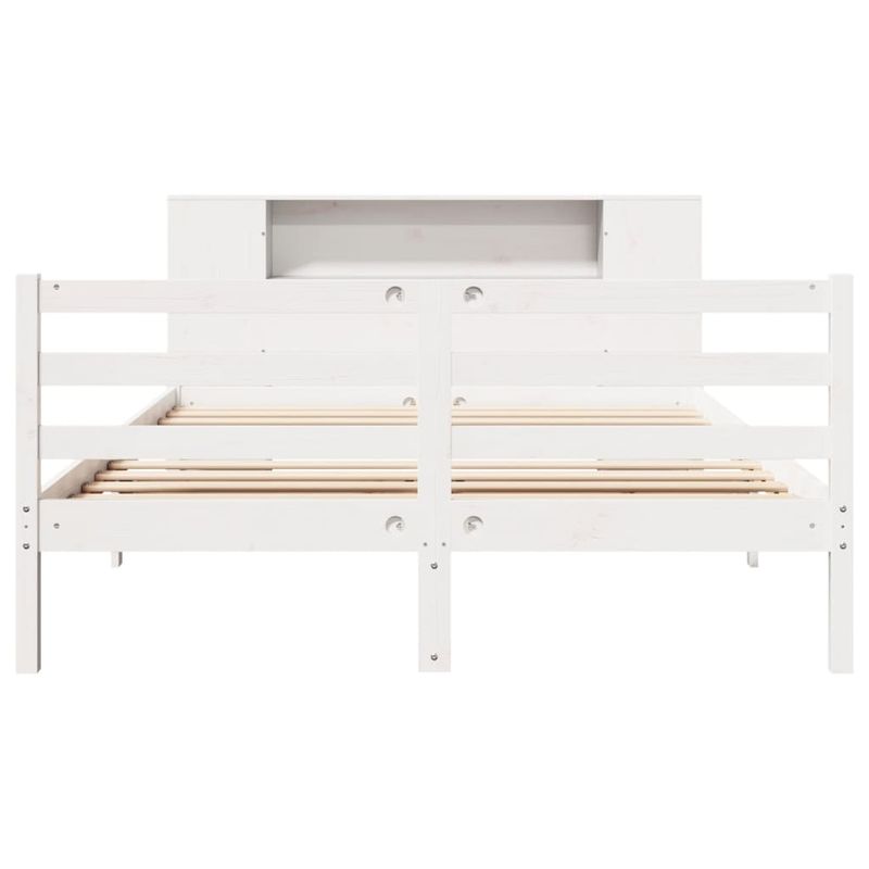 Casa si Gradina - Mobilier - Paturi si accesorii - Paturi - Pat cu biblioteca fara saltea, alb, 150x200 cm, lemn masiv pin - Infinity.ro