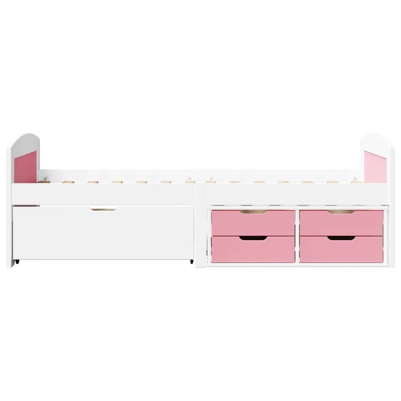 Casa si Gradina - Mobilier - Paturi si accesorii - Paturi - Pat de zi cu 5 sertare fara saltea „IRUN” alb si roz 90x200 cm - Infinity.ro