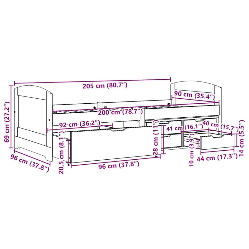 Casa si Gradina - Mobilier - Paturi si accesorii - Paturi - Pat de zi cu 5 sertare fara saltea „IRUN” alb si roz 90x200 cm - Infinity.ro