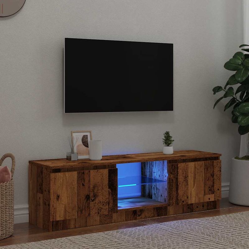 Casa si Gradina - Mobilier - Comode si corpuri - Comode - Dulap TV cu lumini LED lemn vechi 120x30x36 cm lemn prelucrat - Infinity.ro