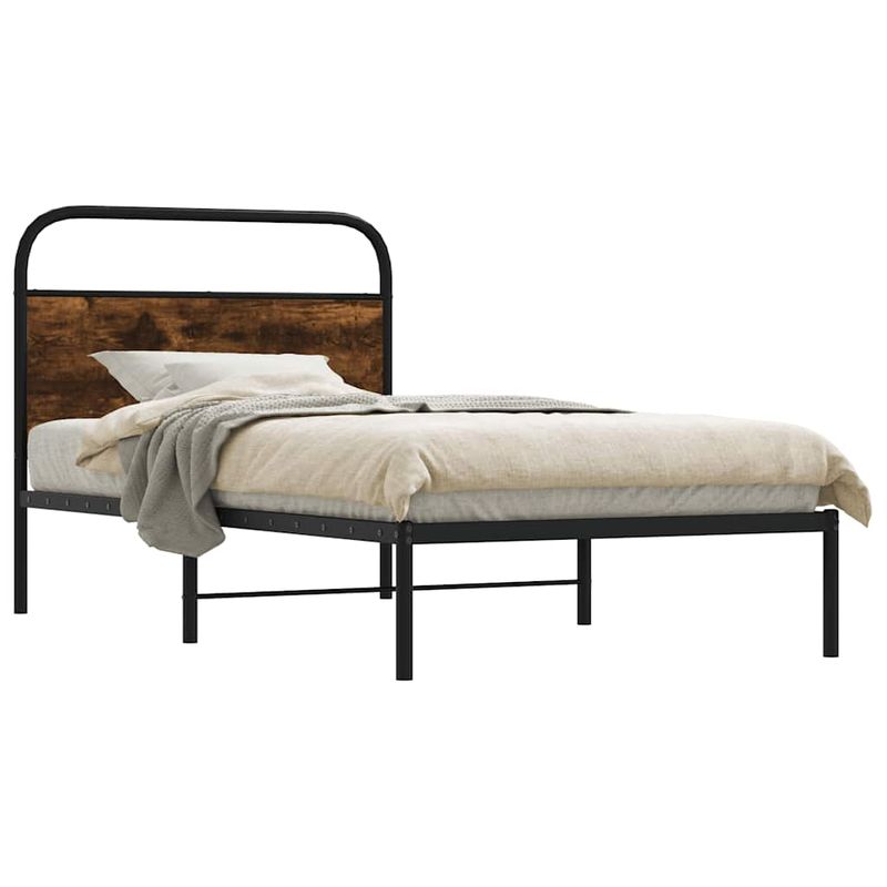 Casa si Gradina - Mobilier - Paturi si accesorii - Paturi - Cadru de pat fara saltea 90x200cm Stejar fumuriu lemn prelucrat, model cu tăblie - Infinity.ro