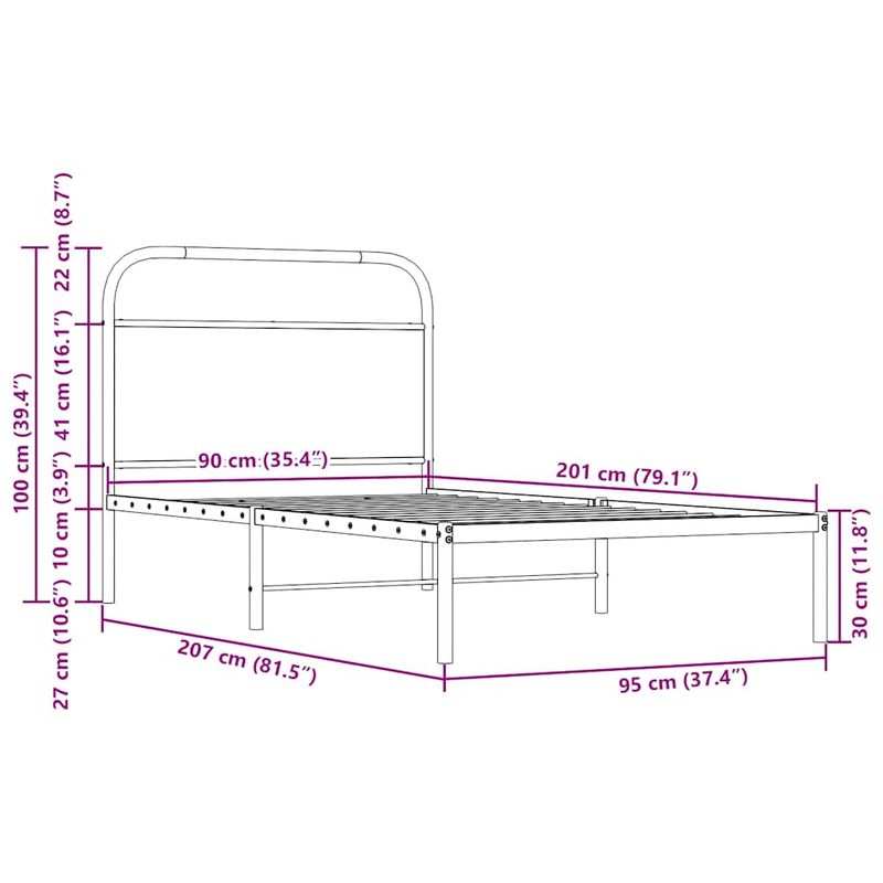 Casa si Gradina - Mobilier - Paturi si accesorii - Paturi - Cadru de pat fara saltea 90x200cm Stejar fumuriu lemn prelucrat, model cu tăblie - Infinity.ro