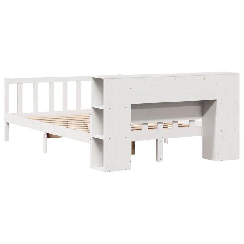 Casa si Gradina - Mobilier - Paturi si accesorii - Paturi - Pat cu biblioteca fara saltea, alb, 150x200 cm, lemn masiv pin - Infinity.ro