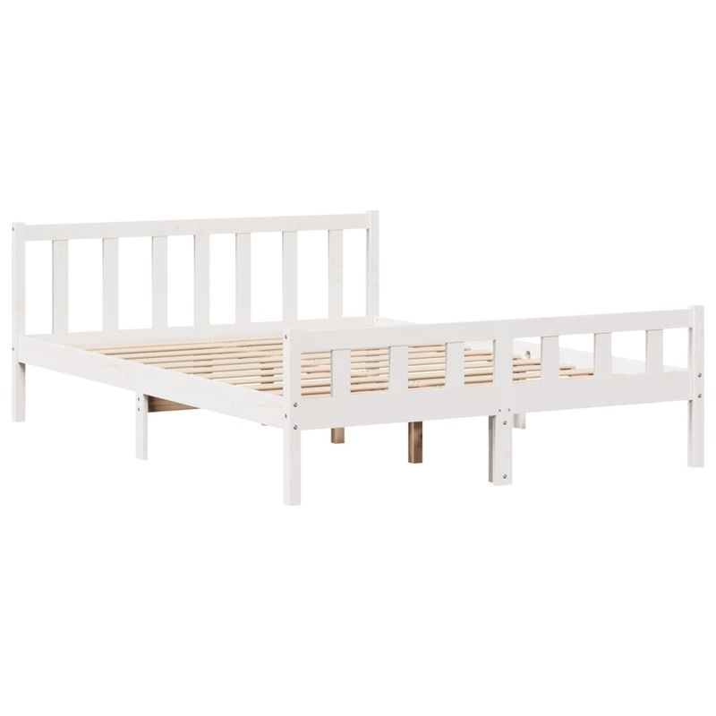 Casa si Gradina - Mobilier - Paturi si accesorii - Paturi - Pat cu biblioteca fara saltea, alb, 150x200 cm, lemn masiv pin - Infinity.ro