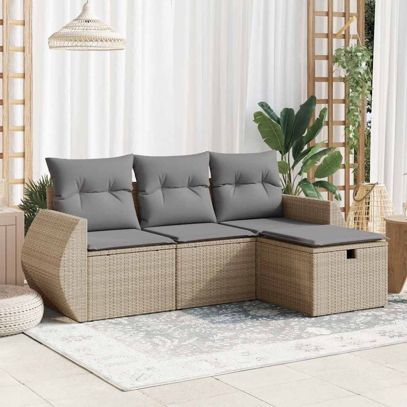 Casa si Gradina - Gradina si terasa - Mobilier exterior - Seturi mobila gradina - Set canapele de gradina, 4 piese, cu perne, bej, poliratan - Infinity.ro